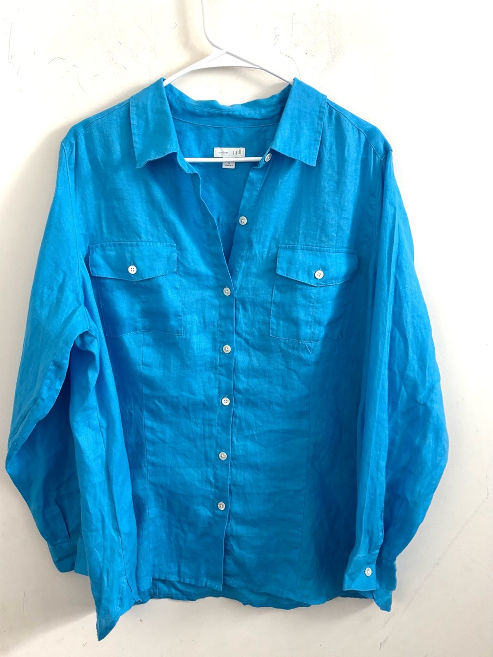 J.Jill Love Line Women’s Button Up Shirt 1X Linen Coastal Minimalist Blue Preppy